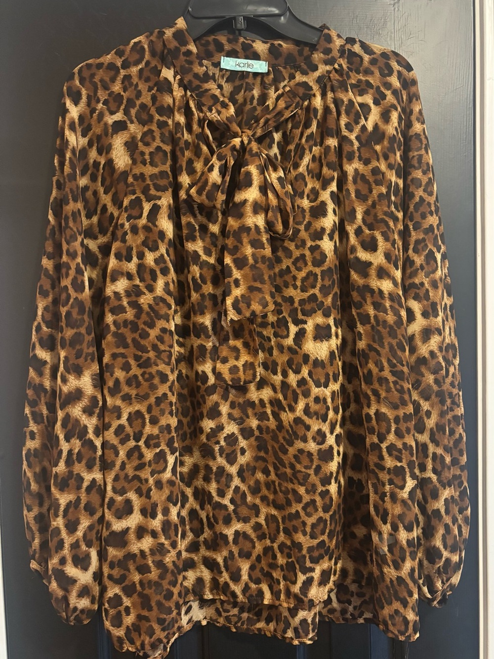 Karlie Leopard Tie-Neck Blouse - Brown & Black